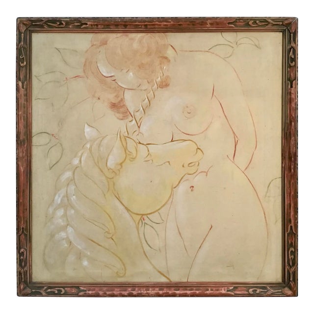 “Nude With Unicorn” Oil on Canvas by Kenneth Stevens McIntire . For Sale