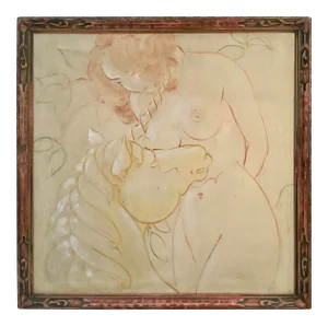 “Nude With Unicorn” Oil on Canvas by Kenneth Stevens McIntire .