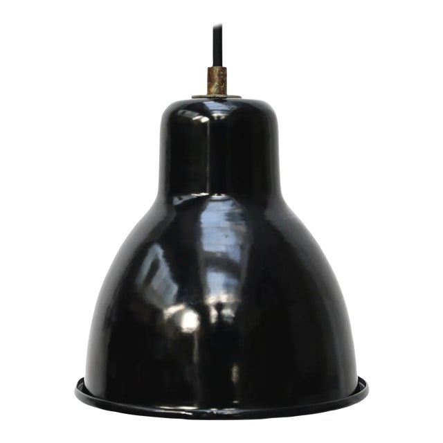 Small Vintage Industrial Black Enamel Pendant Light For Sale