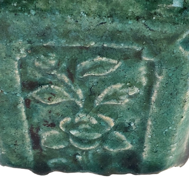 Chinese Shiwan Green-Glazed Hexagonal Ginger Jar With Floral Relief, Early 20th C. For Sale In San Francisco - Image 6 of 12