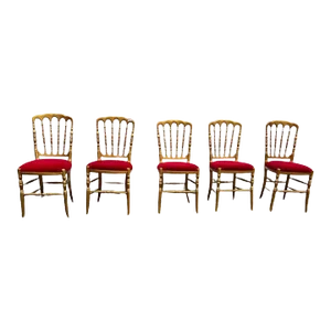 Mid 20th Century Vintage Chiavari Style Gold Gilded Wood Dining Side Chairs Set of 5
