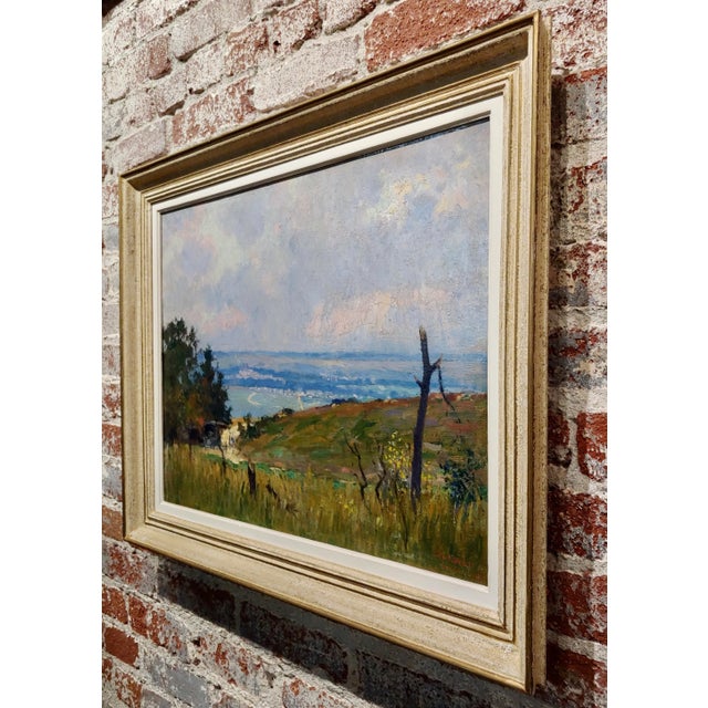 Blue Narcise Guilbert -1917 French Country Side Landscape in Verdun-Oil Painting For Sale - Image 8 of 10