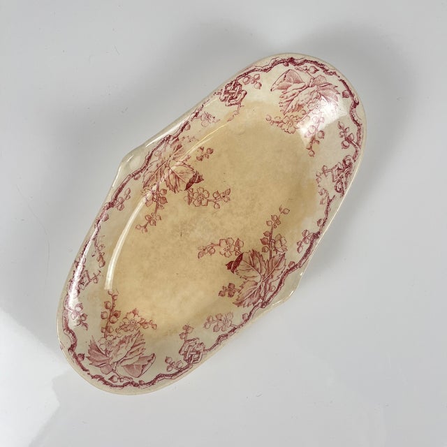 Cream Oval Pink Earthenware Fontainebleau Serving Dish with Side Handle from KG Lunéville, 19th Century For Sale - Image 8 of 11