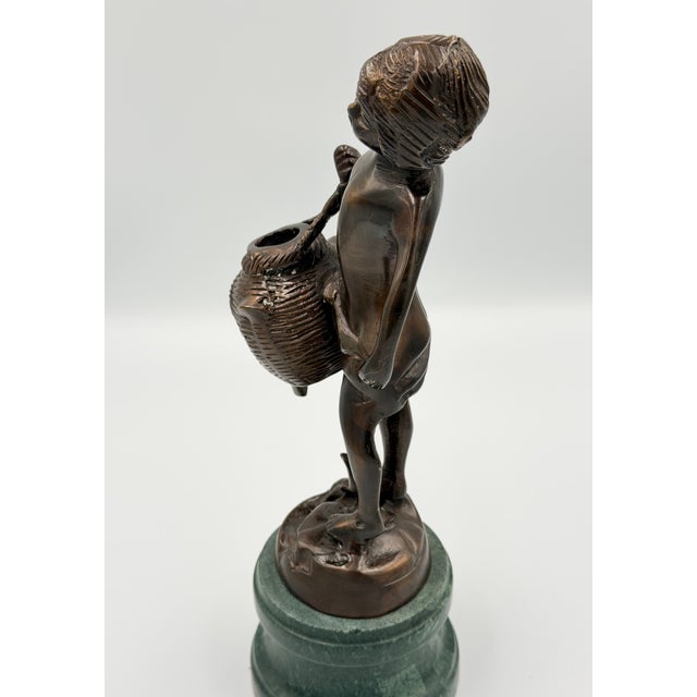 Stone Early 20th Century Replica Auguste Moreau Bronze the Water Bearer Sculpture on Marble Base For Sale - Image 7 of 7