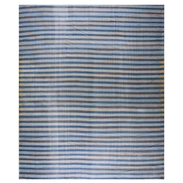 Blue Early 20th Century Indian Cotton Dhurrie Carpet ( 12' X 14'4'' - 366 X 436 ) For Sale - Image 8 of 8
