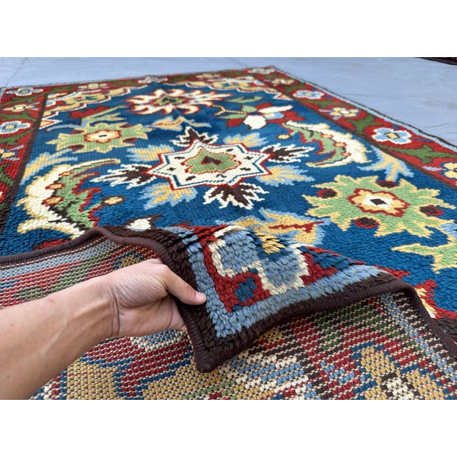 Blue Moroccan Art Deco Hand-Knotted Wool Rug - 7'5" X 4'2" For Sale - Image 10 of 10