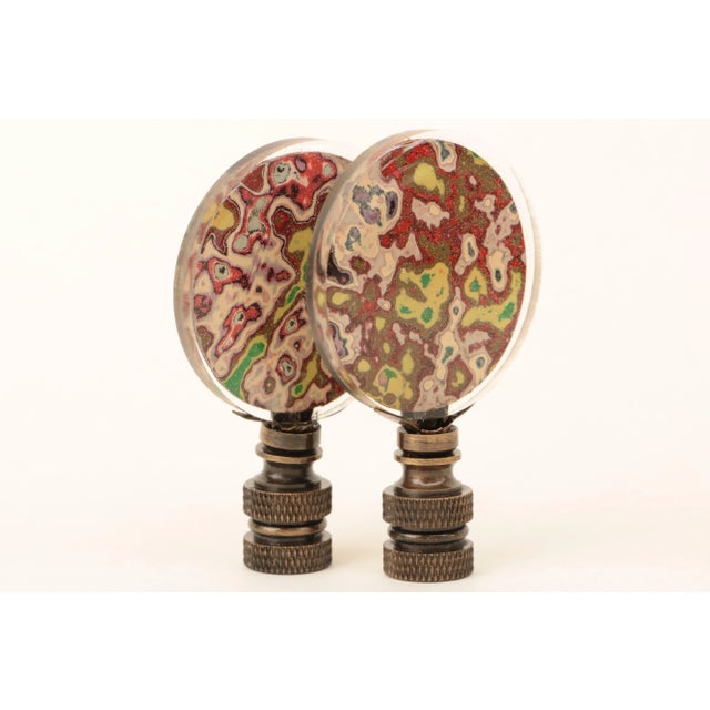 Mid-Century Modern Marbled Graffiti Lamp Finials - a Pair For Sale - Image 3 of 6