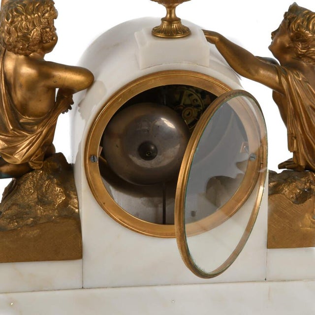 Stone Antique Gilded Bronze and Marble Mantel Clock For Sale - Image 7 of 11