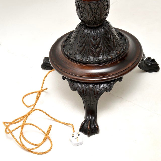 Antique Victorian Floor Lamp in Carved Mahogany, 1890 For Sale - Image 10 of 13