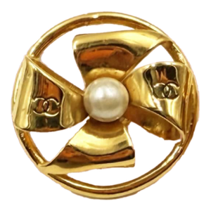 Chanel Vintage Gold Plated Windmill Pearl Clip on Earrings, A Pair