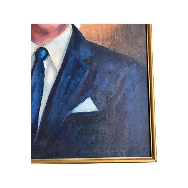 Figurative Vintage Joann Harrison Oil Portrait Painting of a Young Man on Canvas, Artist Signed 1959 For Sale - Image 3 of 8