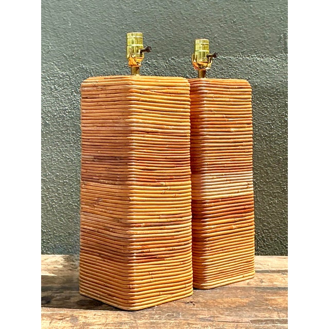 Vintage Pencil Reed Table Lamps - A Pair For Sale - Image 12 of 14