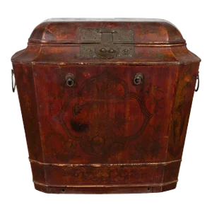 Chinese Qing Dynasty Red Lacquer & Hand-Painted Décor Wedding Chest
