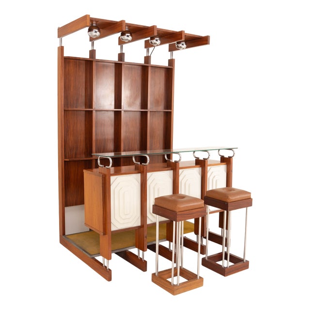Italian Bar Unit with Stools, 1970s, Set of 3 For Sale