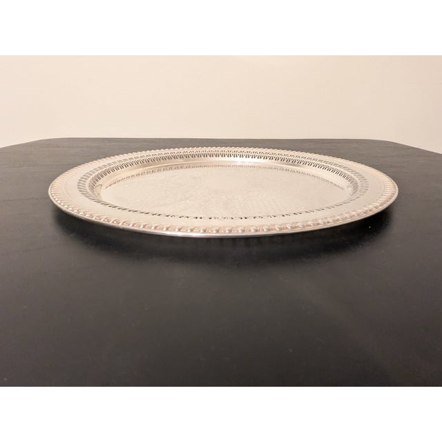 Vintage Leonard Hollywood Regency Pierced Silverplate 15" Chased Round Platter For Sale - Image 9 of 15