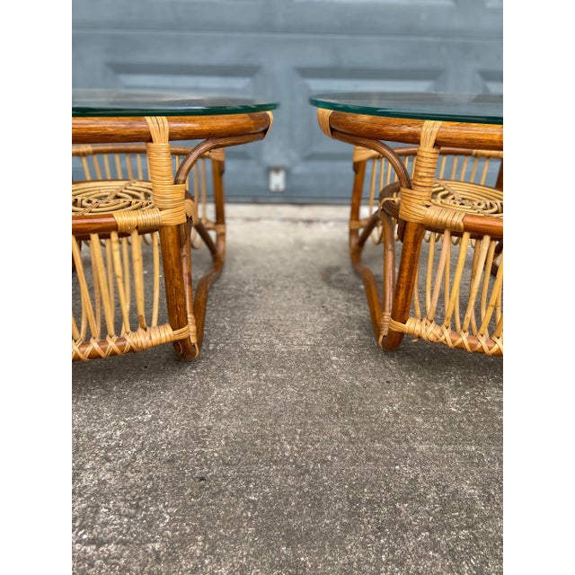 Pair of Bamboo + Rattan Side Tables in the Style of Franco Albini For Sale - Image 9 of 13