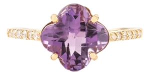 VRJewels 14k Yellow Gold Clover Amethyst Diamond Cocktail Ring Size 4