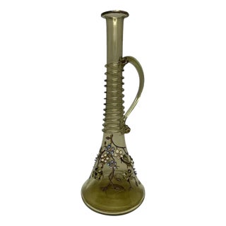 Fritz Heckert Art Glass Bud Vase: Antique Enamel Floral Bohemia For Sale