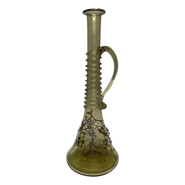 Fritz Heckert Art Glass Bud Vase: Antique Enamel Floral Bohemia For Sale