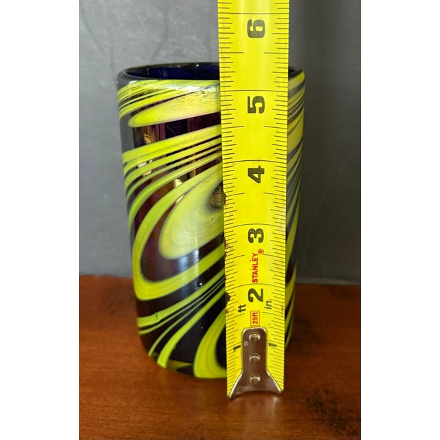 Blue Late 20th Century Hand Blown Glass Tumblers – Set of 4 Cobalt Blue Swirl Cups – Modern Studio Art Glass Drinkware For Sale - Image 8 of 9