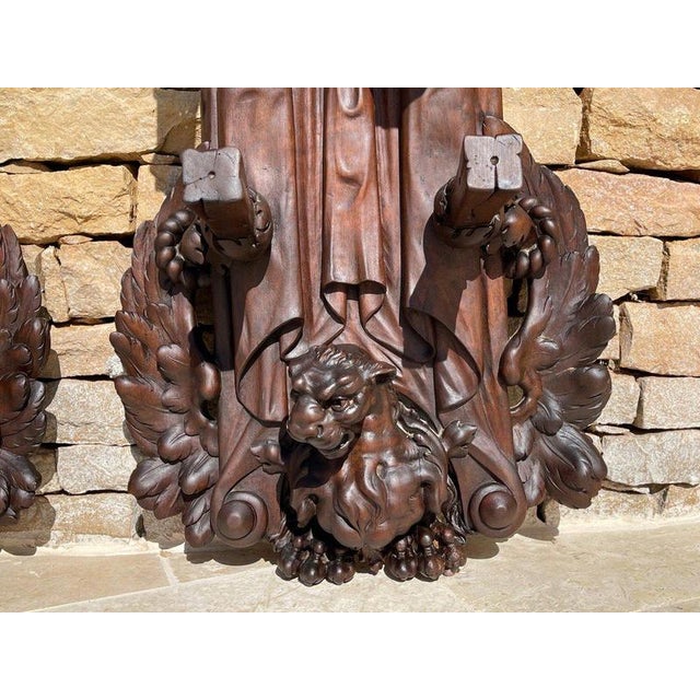 Neo-Renaissance Wall Coat Racks in Walnut, Set of 2 For Sale - Image 4 of 13