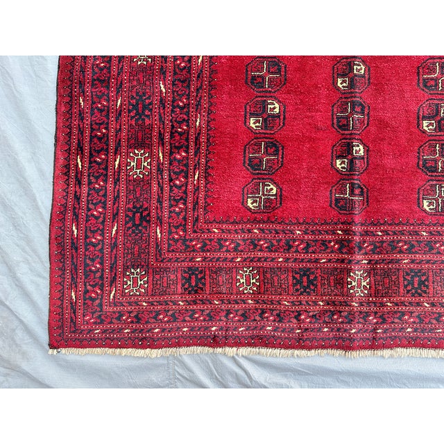 Red Bokhara Hand-Knotted Wool Rug - 7'3" X 5'4" For Sale - Image 4 of 11
