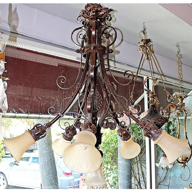 French Country Wrought Steel Chandelier For Sale In West Palm - Image 6 of 8
