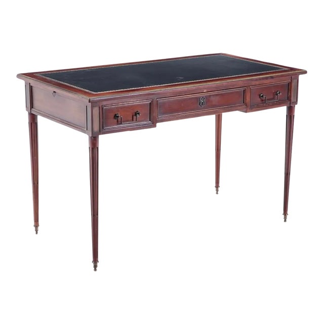 1940s French Directoire Style Mahogany Leather Top Desk With Bronze Trim and Pull Out Slides C 1945. For Sale
