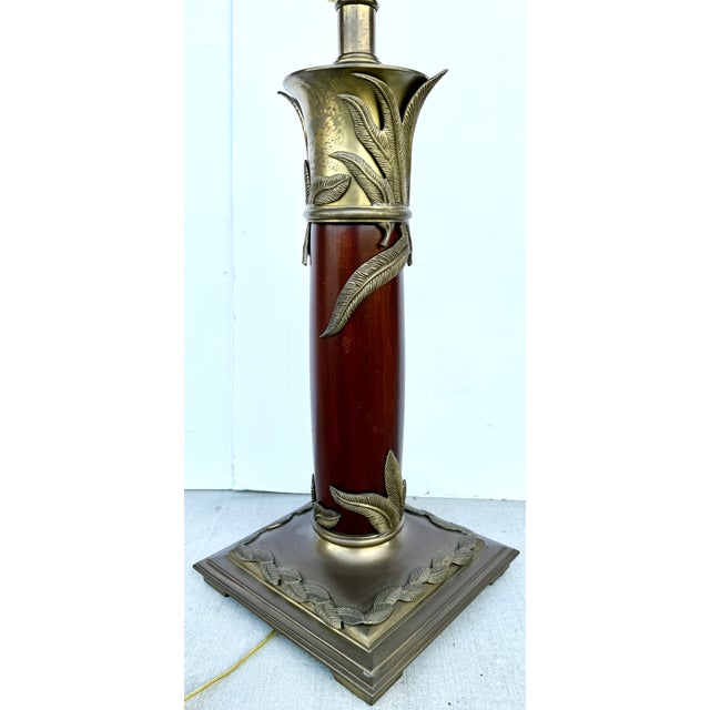 Massive Brass & Wood Colonial Style Table Lamp For Sale - Image 4 of 12