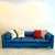 1980s Art Deco Chinoiserie Style Royal Blue Allover Upholstered 3-Seater Sofa For Sale - Image 14 of 16