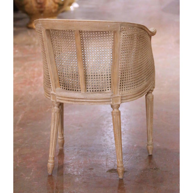 Tan 20th Century Louis XVI Style Painted Cane Vanity Chair With Loose Cushion For Sale - Image 8 of 9
