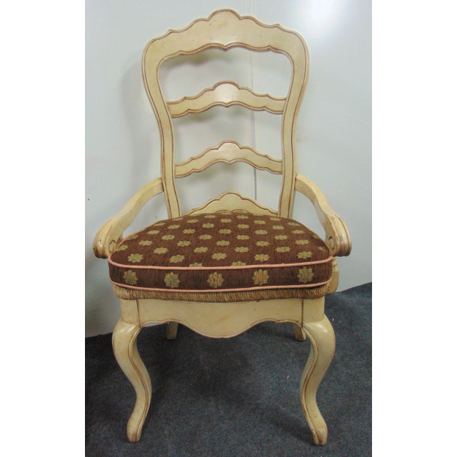 Late 20th Century Country French Cream Distressed Ladderback Arm Chairs -A Pair For Sale - Image 5 of 7
