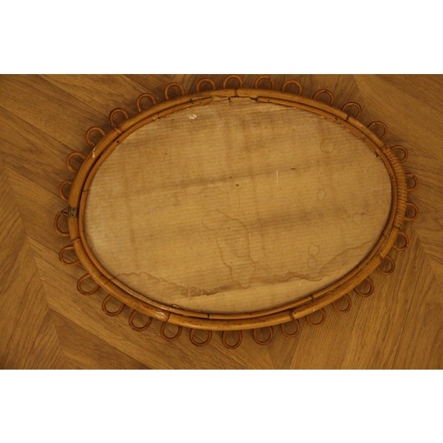 Vintage Oval Honey Rattan and Bamboo Wall Mirror, Italy, 1960s For Sale - Image 6 of 14