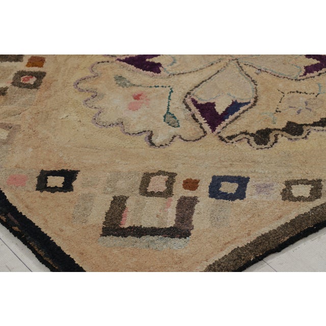 1920s Antique Hooked Rug in Beige-Brown With Medallion and Patterns From Rug & Kilim For Sale - Image 5 of 8