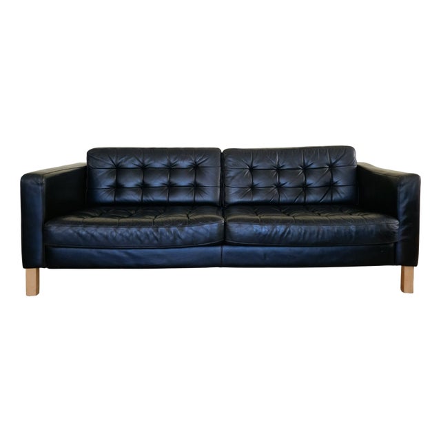 Large Art Deco Black Leather Sofa For Sale