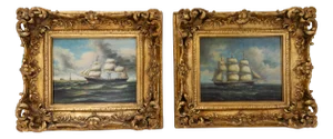Sailing Ships, 20th Century, Oil Paintings, Framed, Set of 2