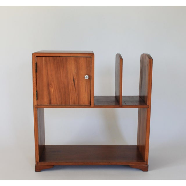 Vintage art deco era wood side phone book shelf cabinet. No makers mark. Some light age wear to wood.