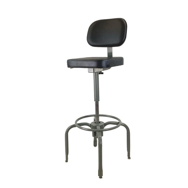 Vintage Industrial Adjustable Drafting Stool With Backrest and Footrest For Sale - Image 12 of 18