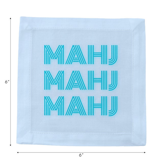 Mahj Mahj Mahj Blue Mahjong Cotton Sateen Cocktail Napkins, Set of 4 For Sale - Image 4 of 5