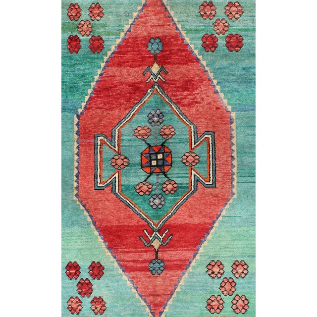 Brightly Colored Rug Turkish Vintage With Medallion and Geometric Flowers For Sale - Image 4 of 8