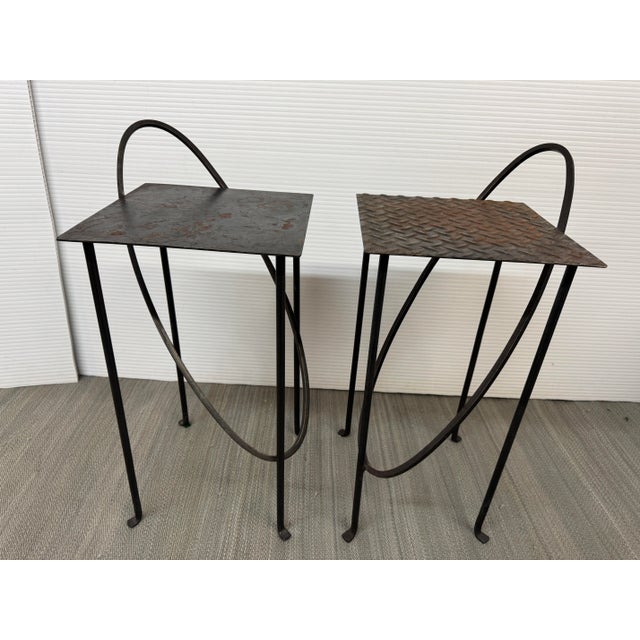 Brutalist Rhode Island School of Design Wrought Iron Side Tables, Pair For Sale - Image 3 of 12
