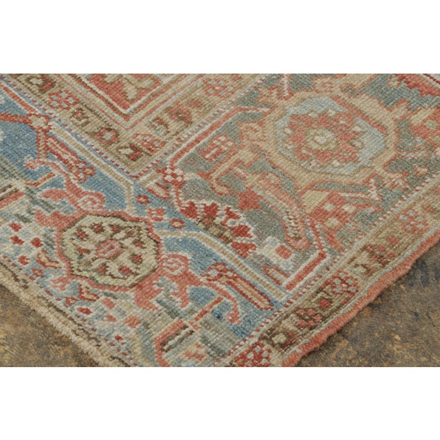 1920s Antique Persian Heriz Rug in Red With Medallion and Dense Florals - Rug & Kilim For Sale - Image 5 of 7