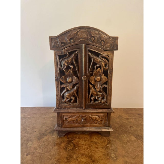 Brown Antique Carved Oak Table Top Cabinet, 1920 For Sale - Image 8 of 8