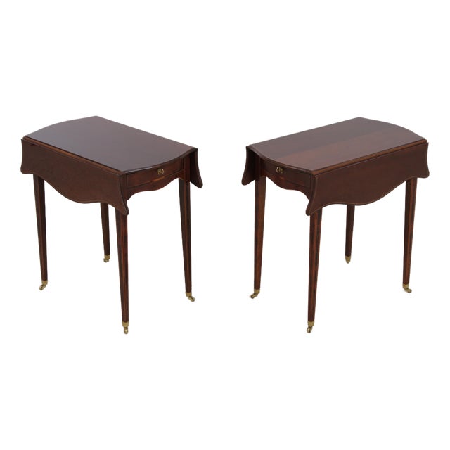 Pair of Baker Mahogany Pembroke Drop Side Tables For Sale