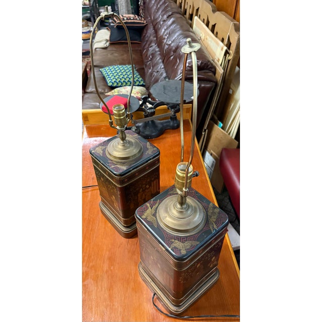 1970s Tea Caddy Lamps a Pair Chinoisierie Vintage For Sale - Image 5 of 10