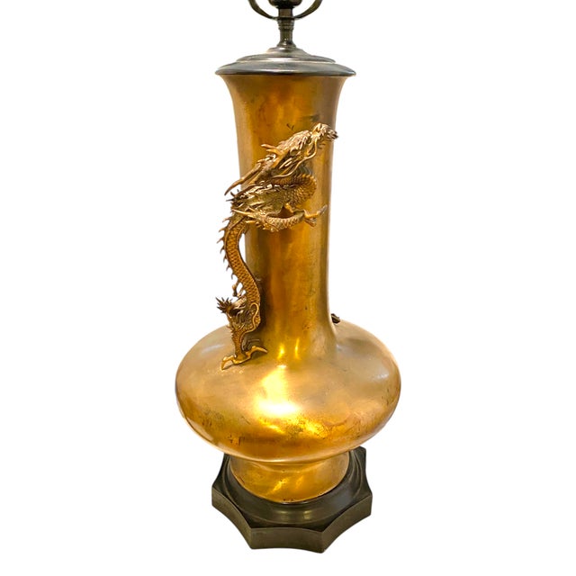 Japanese Bronze Dragon Lamp Large 36" Meiji Period with Engraved Base AsianThis is a large and stunning Japanese Meiji...