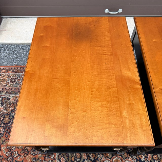 Vintage L. Hitchcock Country Farmhouse Solid Maple 1 Drawer Side Tables in Black / Harvest Maple - A Pair For Sale In Philadelphia - Image 6 of 17