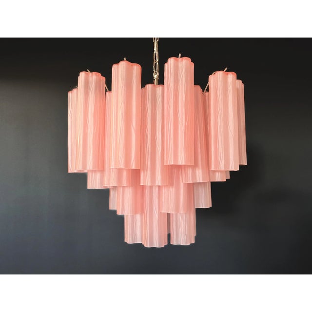 Murano Style Glass Tube Chandelier, 36 Pink Etched Glass Tube For Sale In Los Angeles - Image 6 of 6