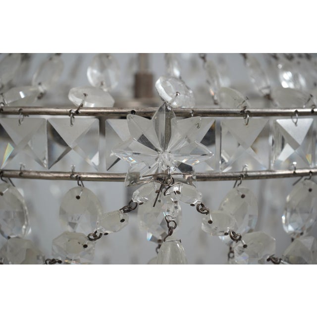 Silver Hollywood Regency Silver Frame Crystal Chandelier For Sale - Image 8 of 10