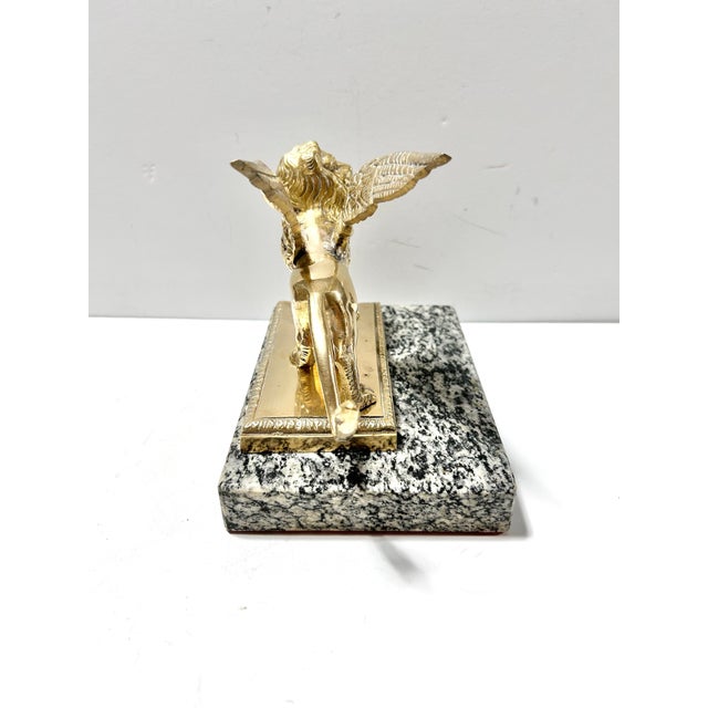 Vintage Brass Winged Lion Sculpture on Marble Base For Sale - Image 4 of 12
